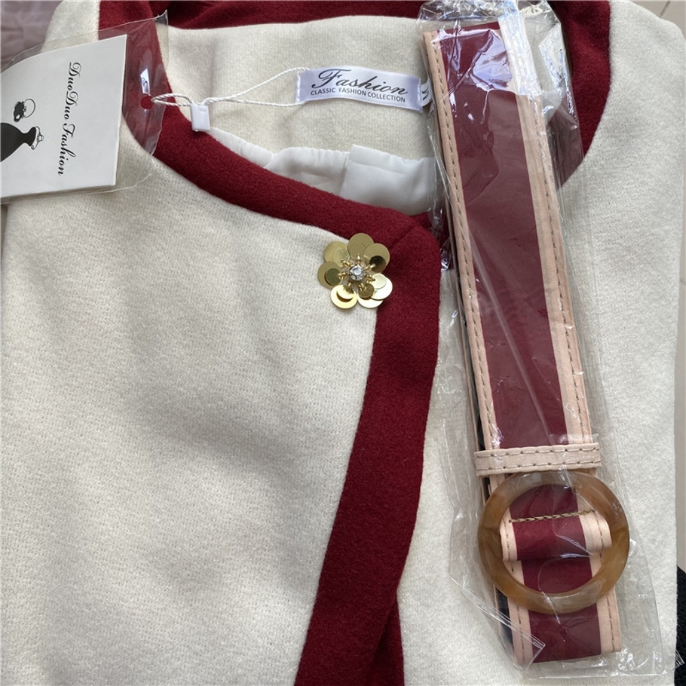 White Jacket Women Design Irregular Coat Autumn Winter Chic Diamond Belt Cardiga - Picture 6 of 7